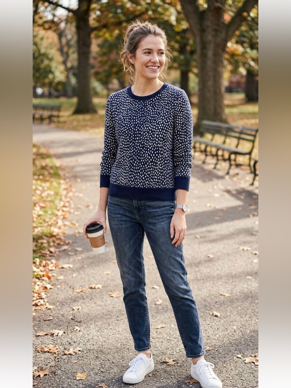 J. Crew Navy and White Speckled Crewneck Sweater